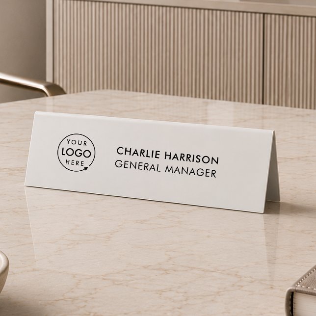 Table Tent Sign | Double Sided Logo Nameplate (Simple company branded nameplate table tent desk signs for small business employee & office signage.)