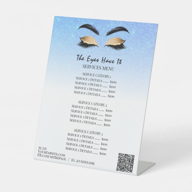 *~*Table Tent tabletop Glitter EYES Pedestal Sign (Front)