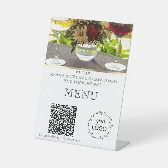 *~*Table Tent tabletop Restaurant Menu  Upload QR Pedestal Sign (Front)