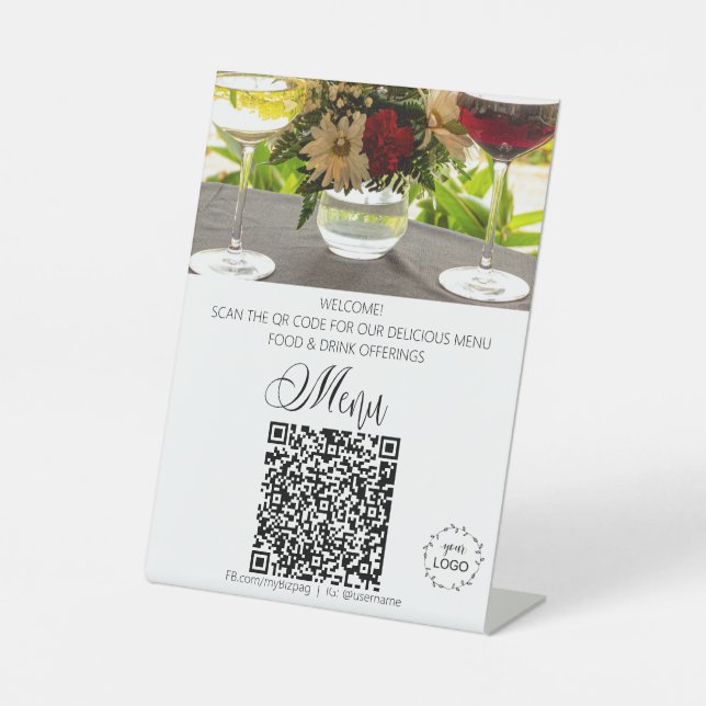 *~*Table Tent tabletop Restaurant Upload Logo QR Pedestal Sign (Front)
