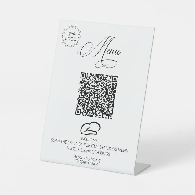 *~*Table Tent tabletop Simple Resaturant Logo QR Pedestal Sign (Front)