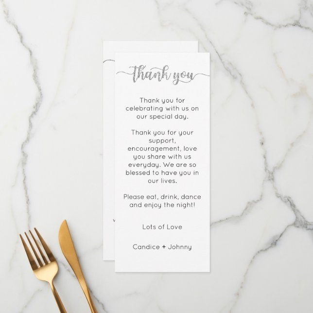 Table Thank You Card, Place Setting Card, Thank  Menu (Front/Back In Situ)