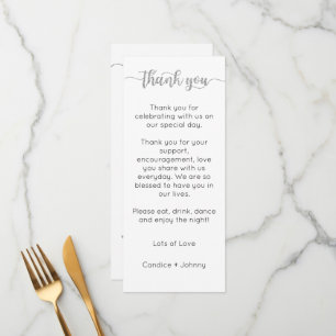 Table Thank You Card, Place Setting Card, Thank Menu
