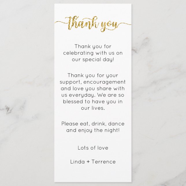 Table Thank You Card, Place Setting Card, Thank Menu (Front)