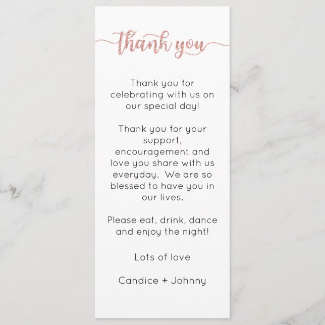 Table Thank You Card, Place Setting Card, Thank Menu (Front)