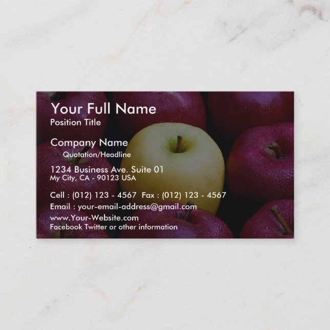 Table top of nine apples, yellow and red business card (Front)