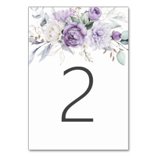 Table Two Watercolor Purple Floral Wedding Number