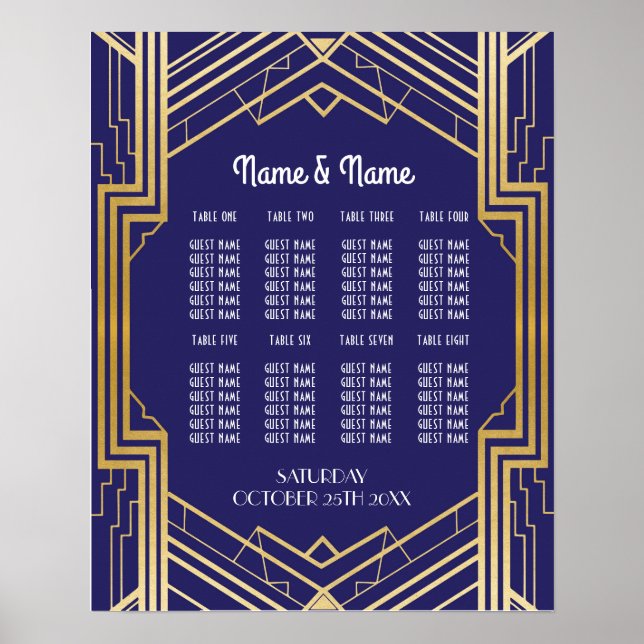Table Wedding Gatsby Art Deco 1920s Poster Seating (Front)