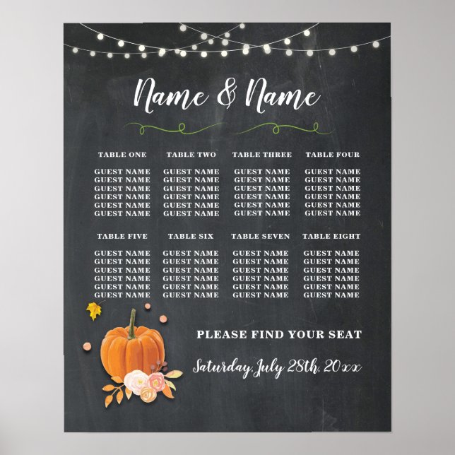 Table Wedding Poster Seating Pumpkin Chalk Lights (Front)