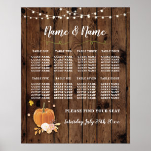 Table Wedding Poster Seating Pumpkin Wood Lights