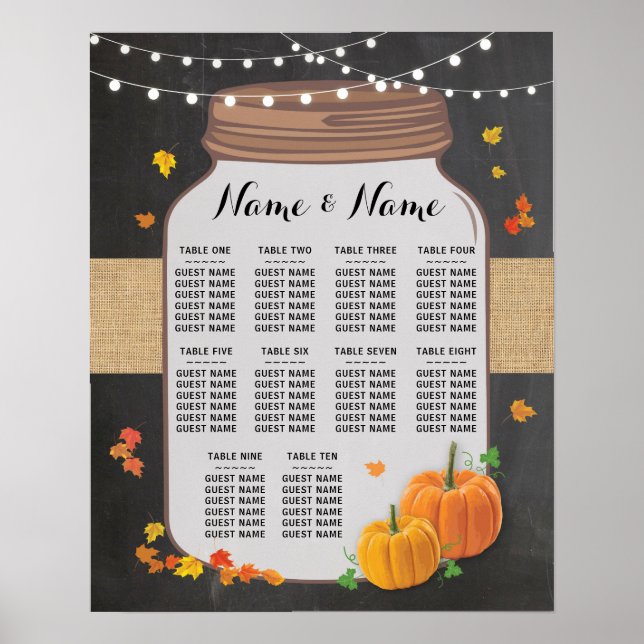 Table Wedding Pumpkin Fall Chalk Poster Seating (Front)