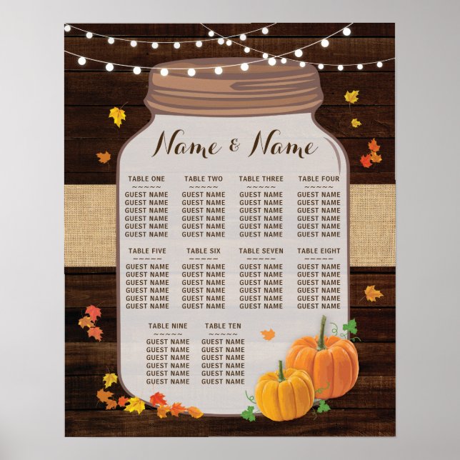 Table Wedding Pumpkin Fall Wood Poster Seating (Front)