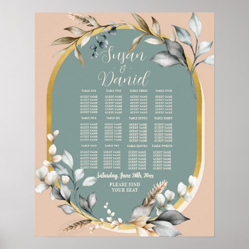 Table Wedding Seating 12 Neutrals Romantic Poster