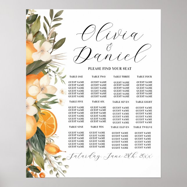 Table Wedding Seating 12 Oranges Citrus Florals Poster (Front)