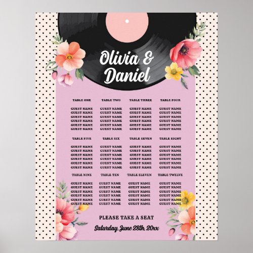 Table Wedding Seating 12 Record Music 1950s Poster