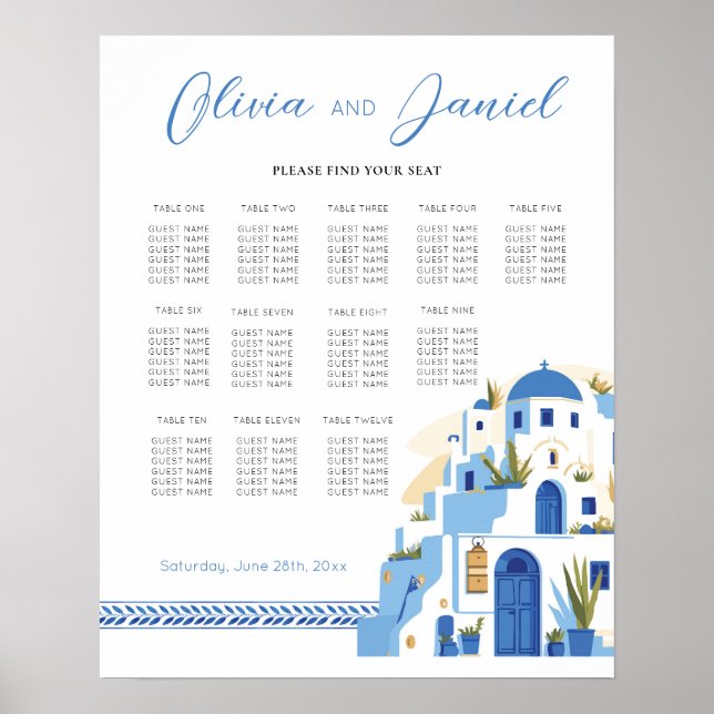 Table Wedding Seating 12 Santorini Greek Greece Poster (Front)
