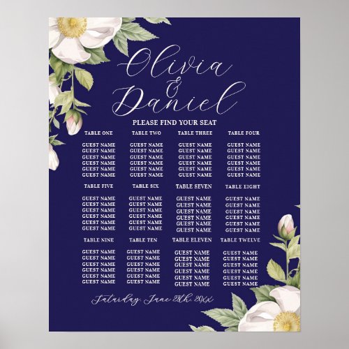 Table Wedding Seating 12 Seating Navy Cream Floral Poster