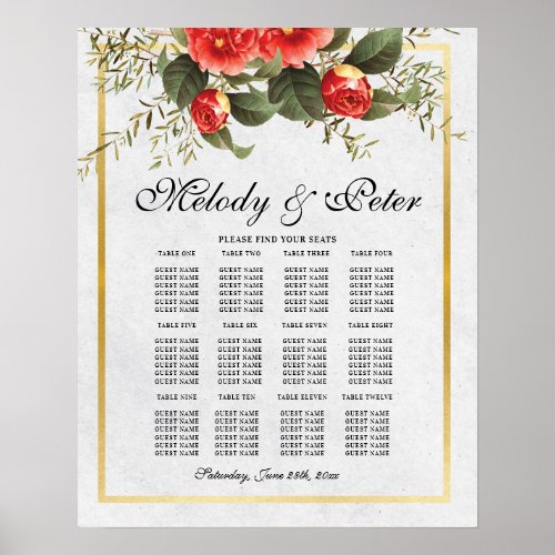 Table Wedding Seating 12 Seating Red Gold Festive Poster