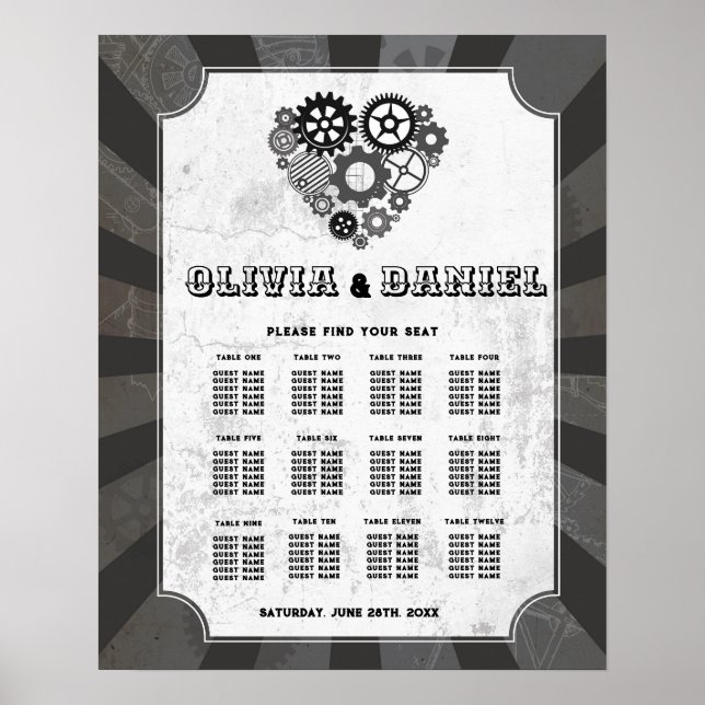 Table Wedding Seating 12 Steampunk Wedding Hearts  Poster (Front)