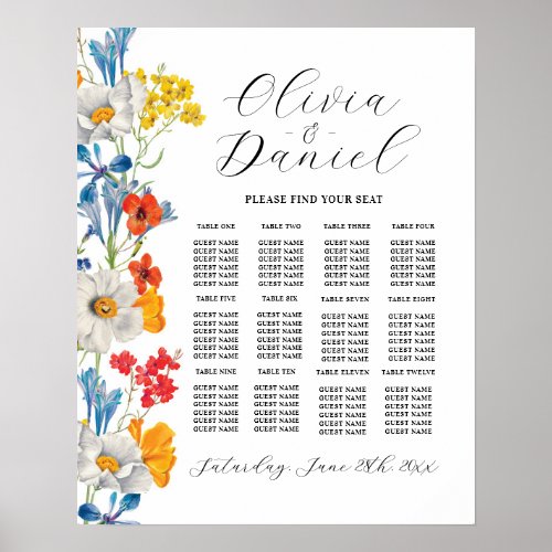 Table Wedding Seating 12 Summer Florals Poster