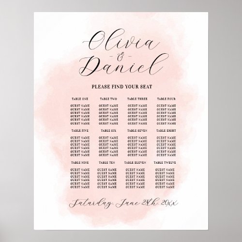 Table Wedding Seating 12 Watercolor Peach Wash  Poster