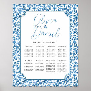 Table Wedding Seating 8 Chintz Blue & White Floral Poster