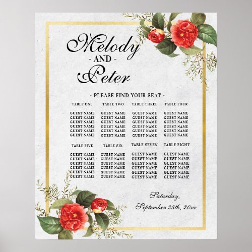 Table Wedding Seating 8 Seating Red Gold Festive Poster