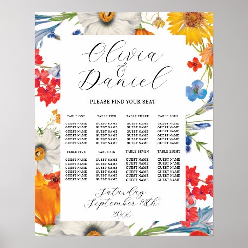 Table Wedding Seating 8 Seating Summer Florals Poster