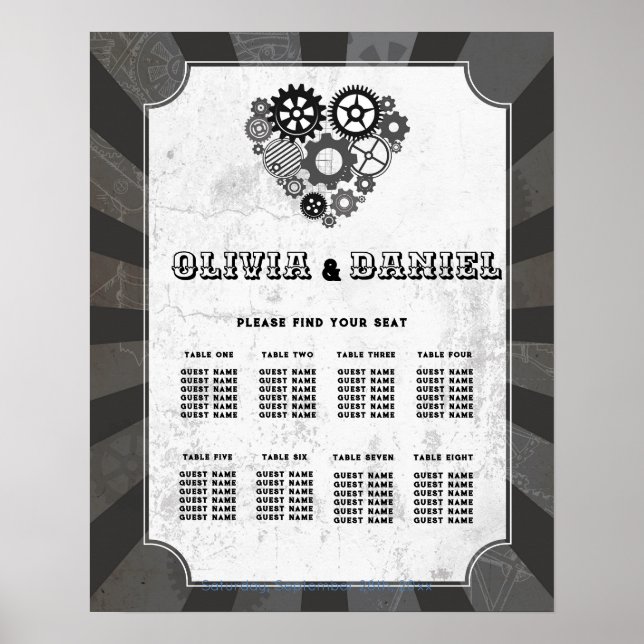 Table Wedding Seating 8 Steampunk Wedding Hearts  Poster (Front)