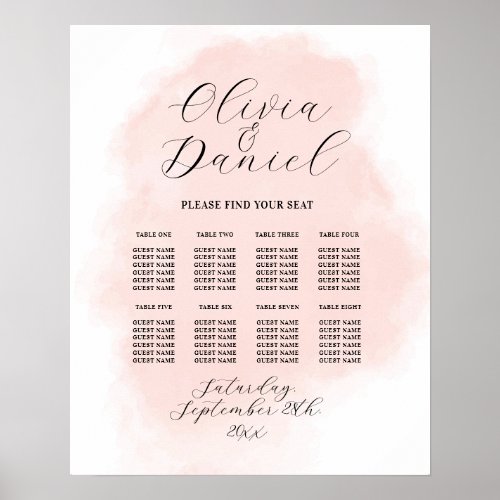 Table Wedding Seating 8 Watercolor Peach Wash  Poster