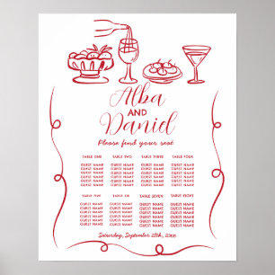 Table Wedding Seating 8 Whimsical Hand Drawn Poster