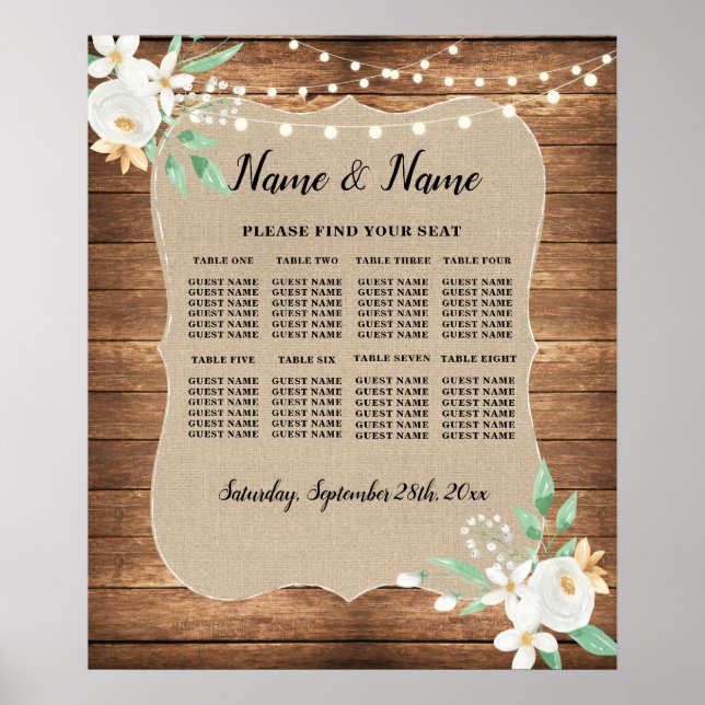 Table Wedding Seating White Floral 8 Seating Poster (Front)