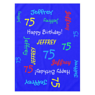 Tablecloth, 75th Birthday, Repeating Names Blue Tablecloth