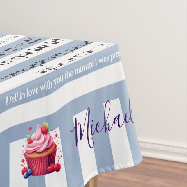 Tablecloth Blue & White Stripe Happy Birthday  (In Situ)