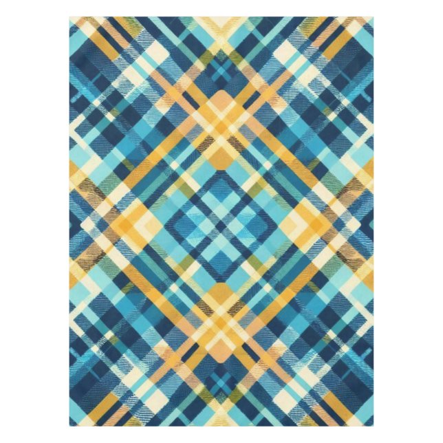 Tablecloth Blue Yellow Plaid Design (Front)