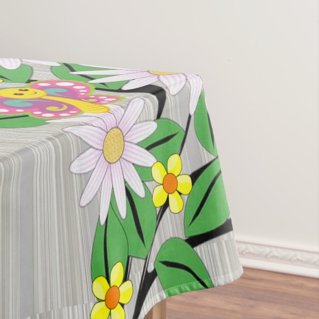 Tablecloth Colorful Flowers Floral ButterflyStripe (In Situ)
