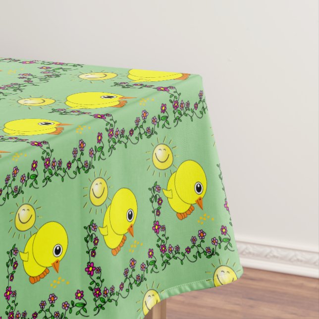 Tablecloth Green Yellow Chick Floral (In Situ)