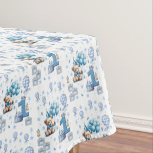 Tablecloth, Happy 1st. Birthday Teddy Bear Blue Tablecloth