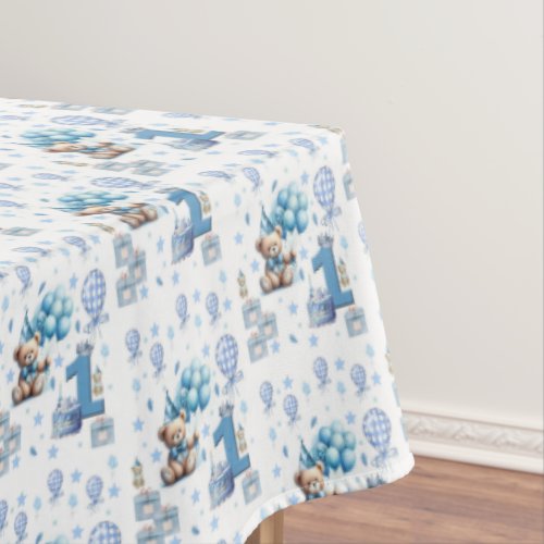 Tablecloth, Happy 1st. Birthday Teddy Bear Blue  Tablecloth