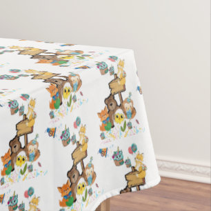 Tablecloth, Happy Birthday Teddy Bear Fox Chicks Tablecloth
