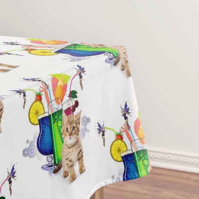 Tablecloth Kitten Drinks Fairy (In Situ)