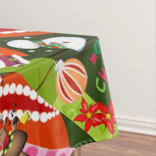 Tablecloth Merry Christmas Green Bows Red  Tablecloth