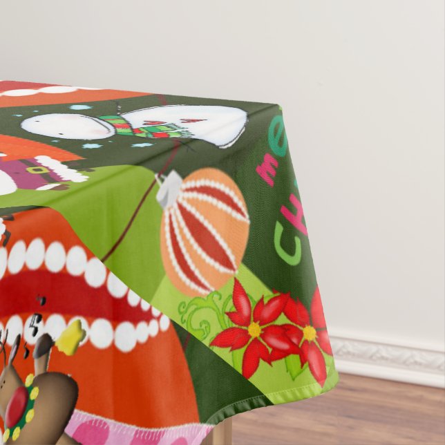 Tablecloth, Merry Christmas Green Bows Red  Tablecloth (In Situ)