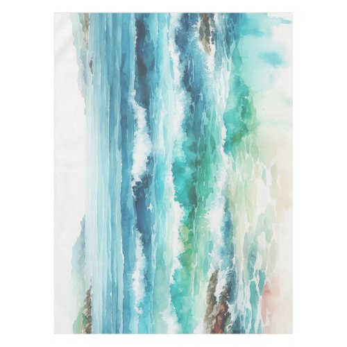 Tablecloth Ocean Waves Beach Watercolor Painting