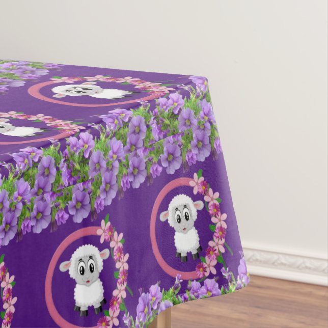 Tablecloth Purple White Sheep Floral (In Situ)