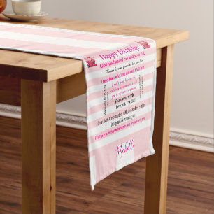 Tablecloth Runner Pink White Stripe Happy Birthday