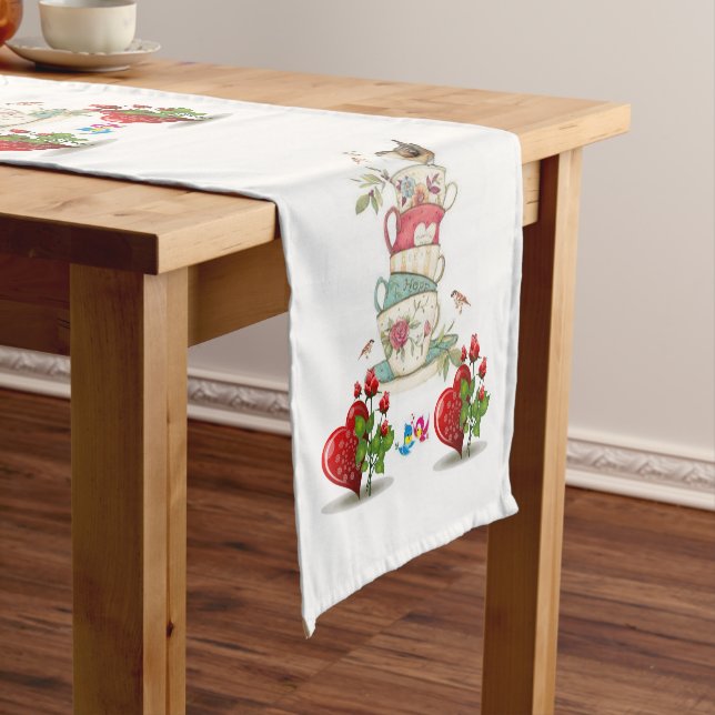 Tablecloth Runner Valentines Bird Vintage (In Situ)