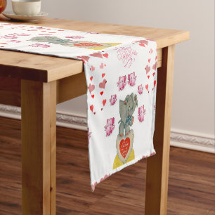 Tablecloth Runner Valentines Elephants