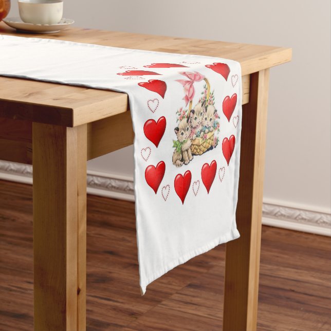 Tablecloth Runner Valentines Kitten (In Situ)