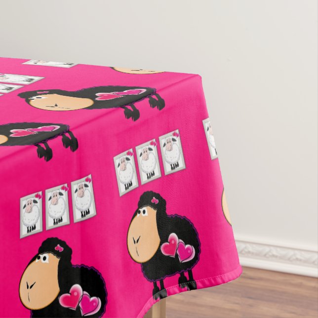 Tablecloth Sheep Pink Hearts (In Situ)